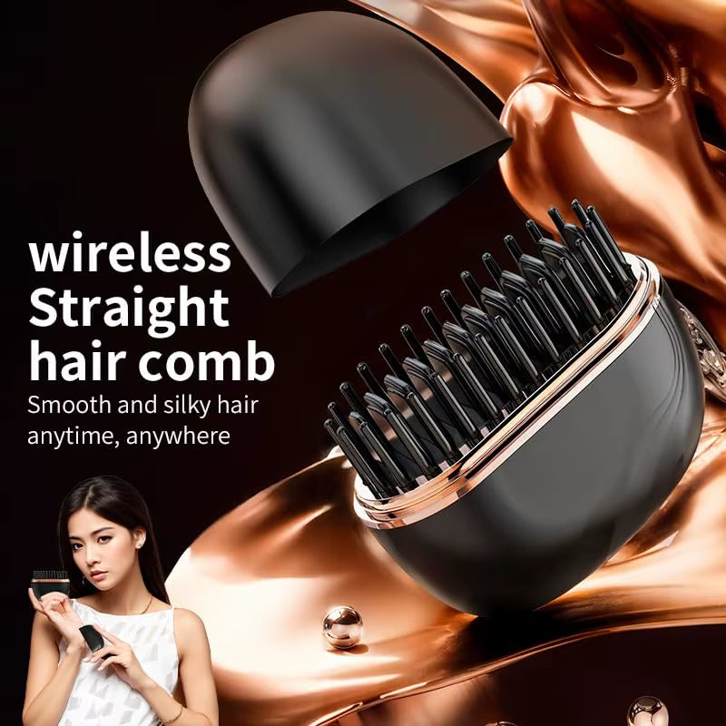 Capsule Hair Straightener & Styler Mini Cordless Hair Straightener Comb Portable Heat Hair Brush for Travel USB Rechargeable