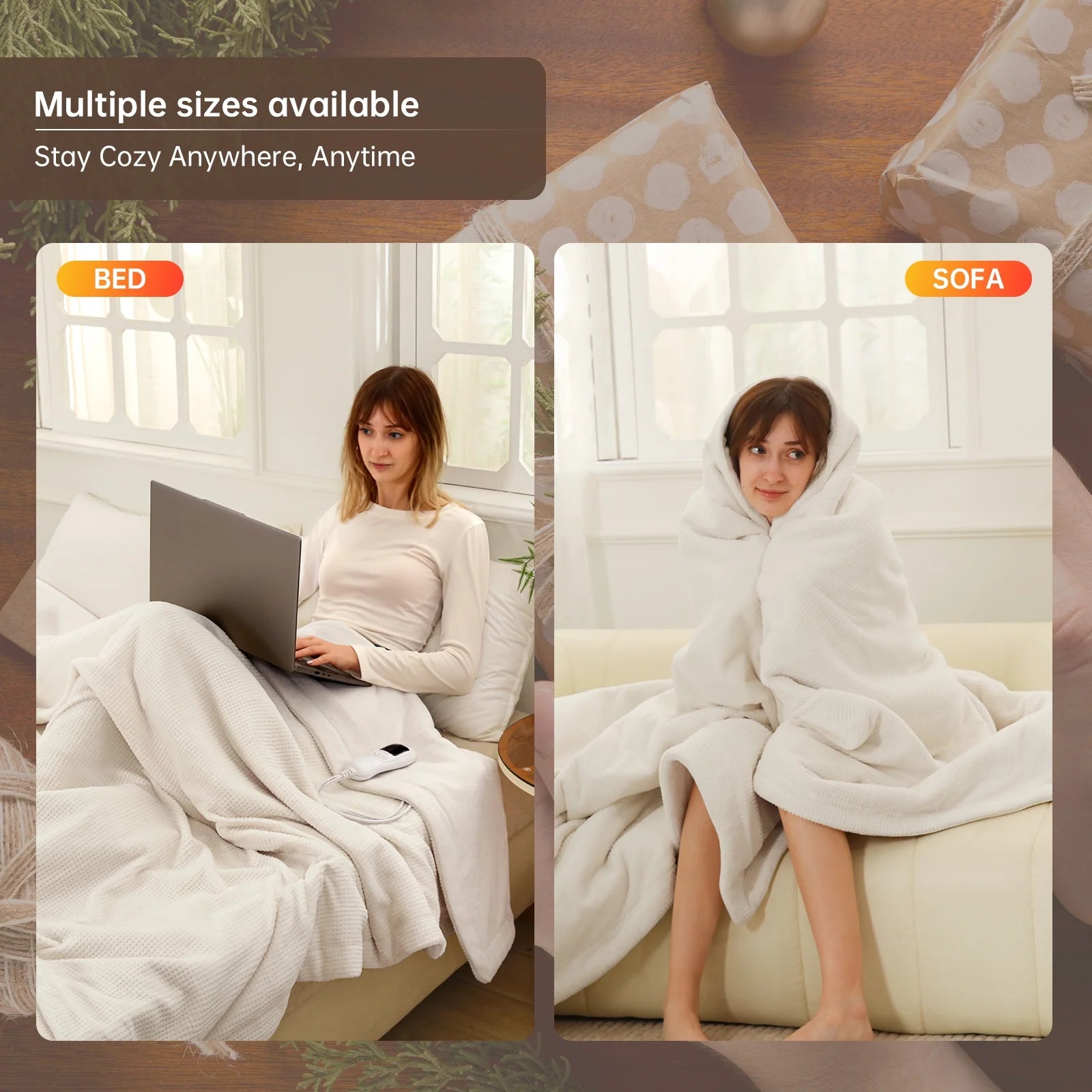 Heated Blanket Full Size, Washable Heated Blanket Electric, Electric Blanket, Cream, 72" X 84", Blanket Warmer Heating Blanket Heat Warming Blanket Electric Blanke Heater