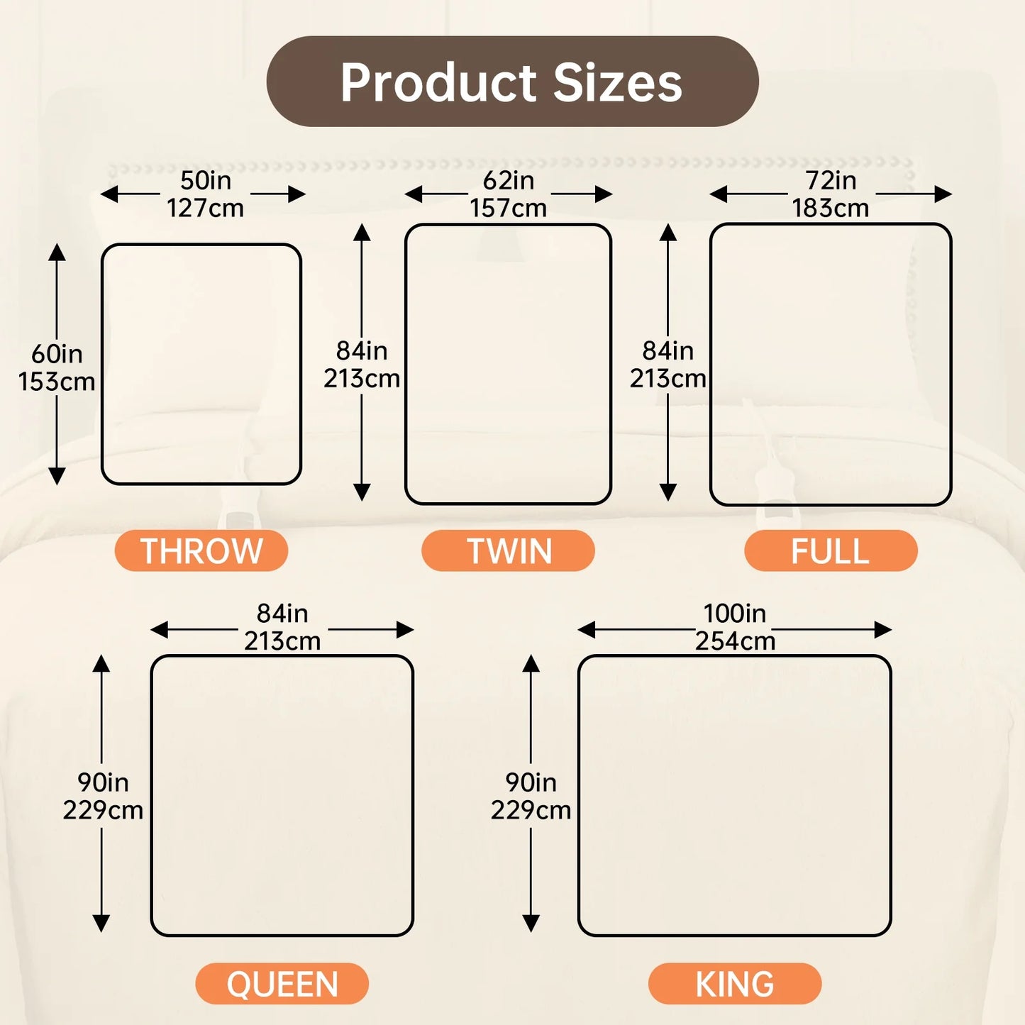 Heated Blanket Full Size, Washable Heated Blanket Electric, Electric Blanket, Cream, 72" X 84", Blanket Warmer Heating Blanket Heat Warming Blanket Electric Blanke Heater