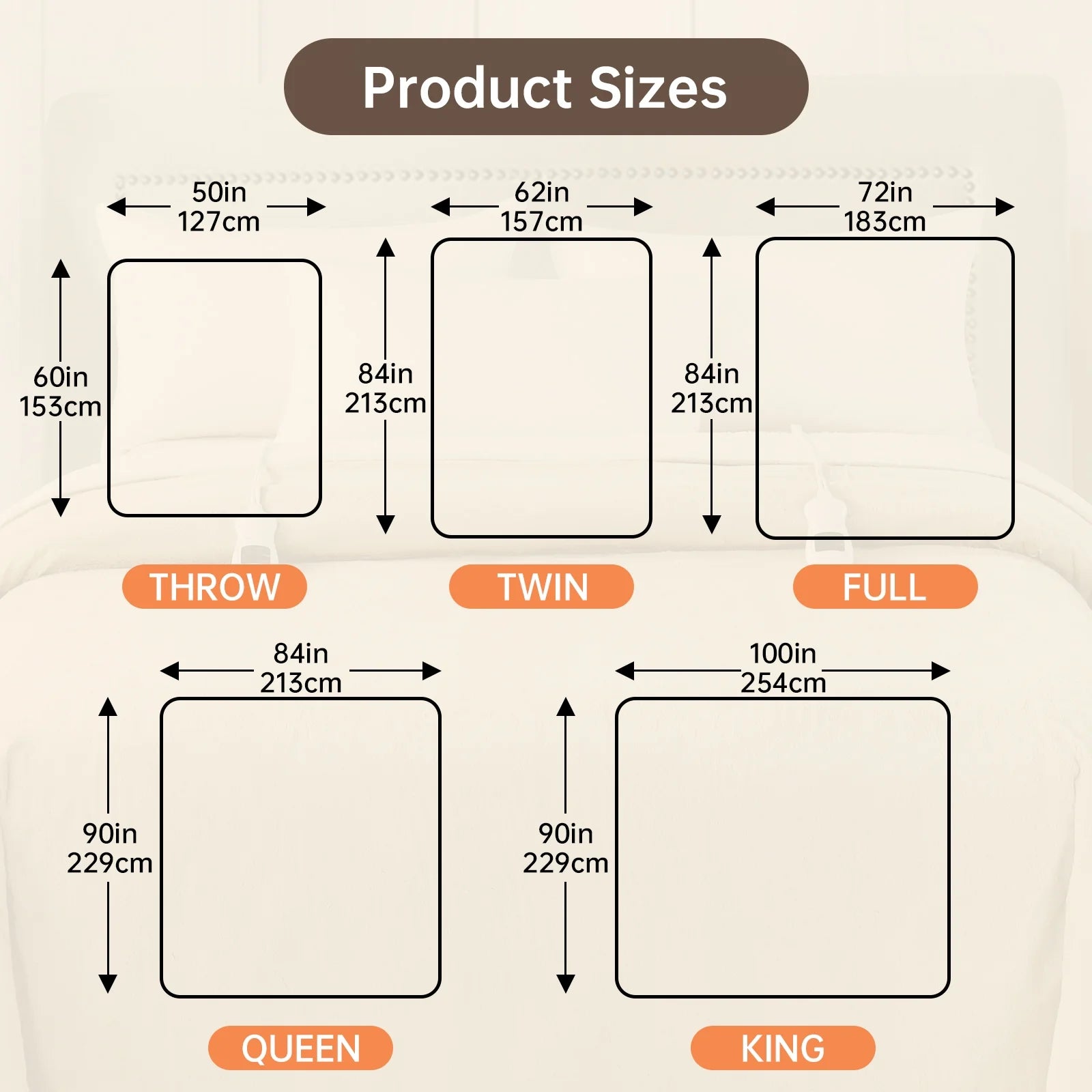 Heated Blanket Full Size, Washable Heated Blanket Electric, Electric Blanket, Cream, 72" X 84", Blanket Warmer Heating Blanket Heat Warming Blanket Electric Blanke Heater