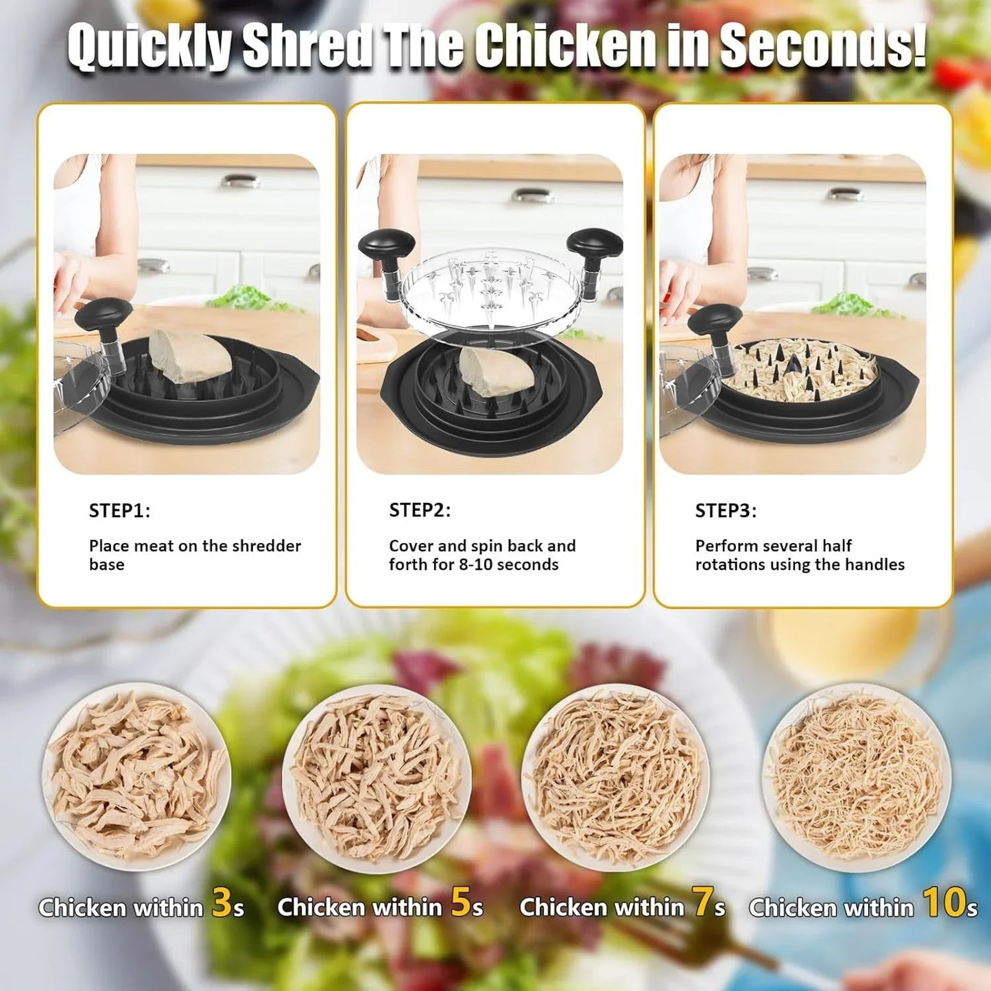 Chicken Shredder, 10.8" Visible Chicken Breast Shredder Tool Twist, Large Meat Shredder Machine - Ergonomic Handle, Dishwasher Safe, Anti-Slip, Cleaning Brush, Heat Resistant, BPA Free