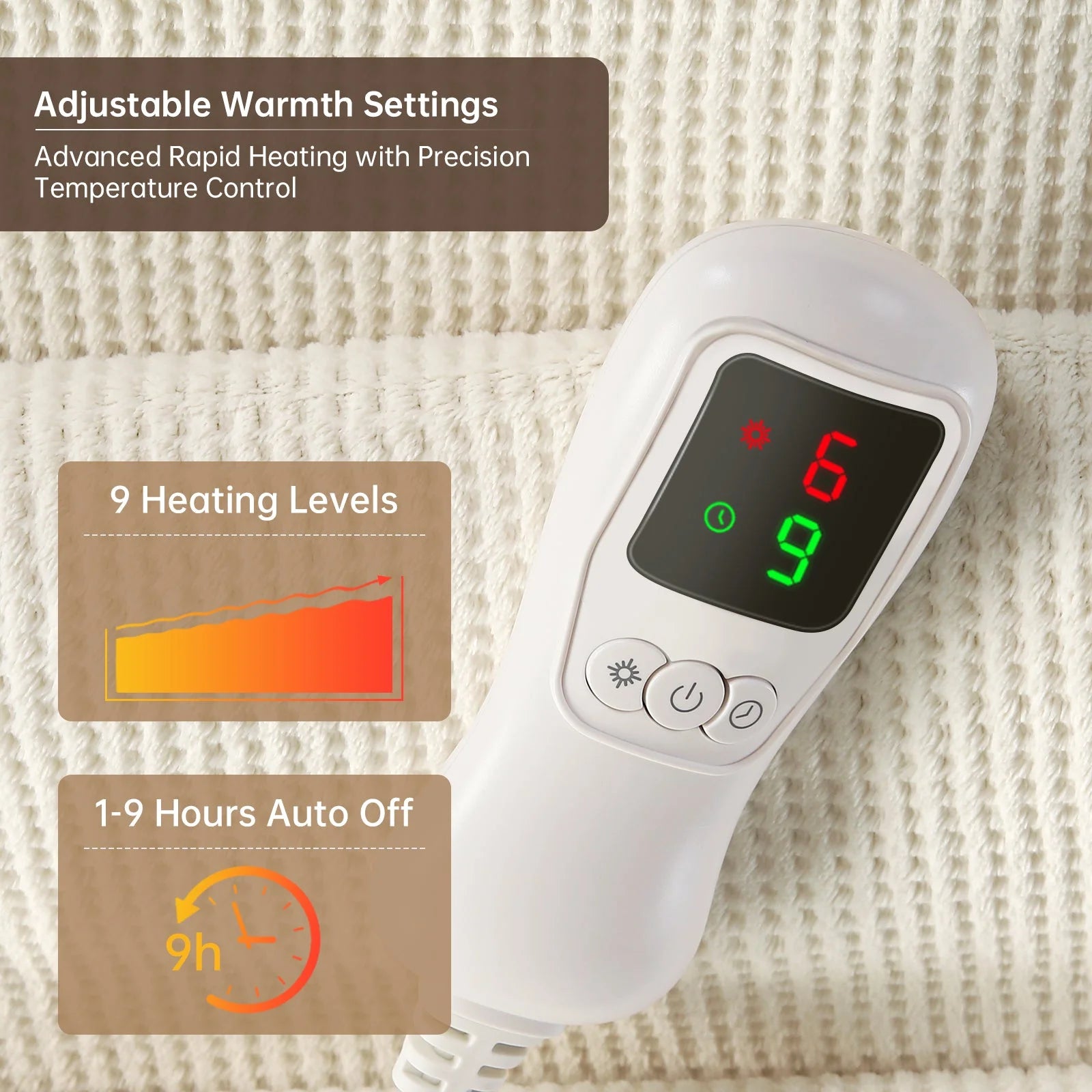 Heated Blanket Full Size, Washable Heated Blanket Electric, Electric Blanket, Cream, 72" X 84", Blanket Warmer Heating Blanket Heat Warming Blanket Electric Blanke Heater