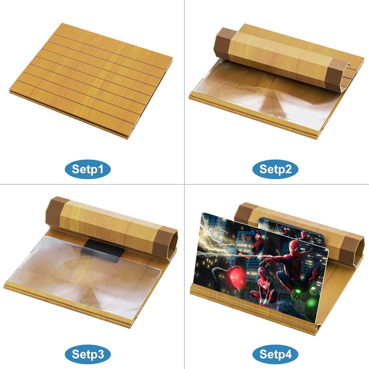 16' Screen Magnifier for Smartphone, Mobile Phone 3D Magnifier Screen Expander with Passive Light Source, Foldable Phone Stand for Movies and Gaming, Beige