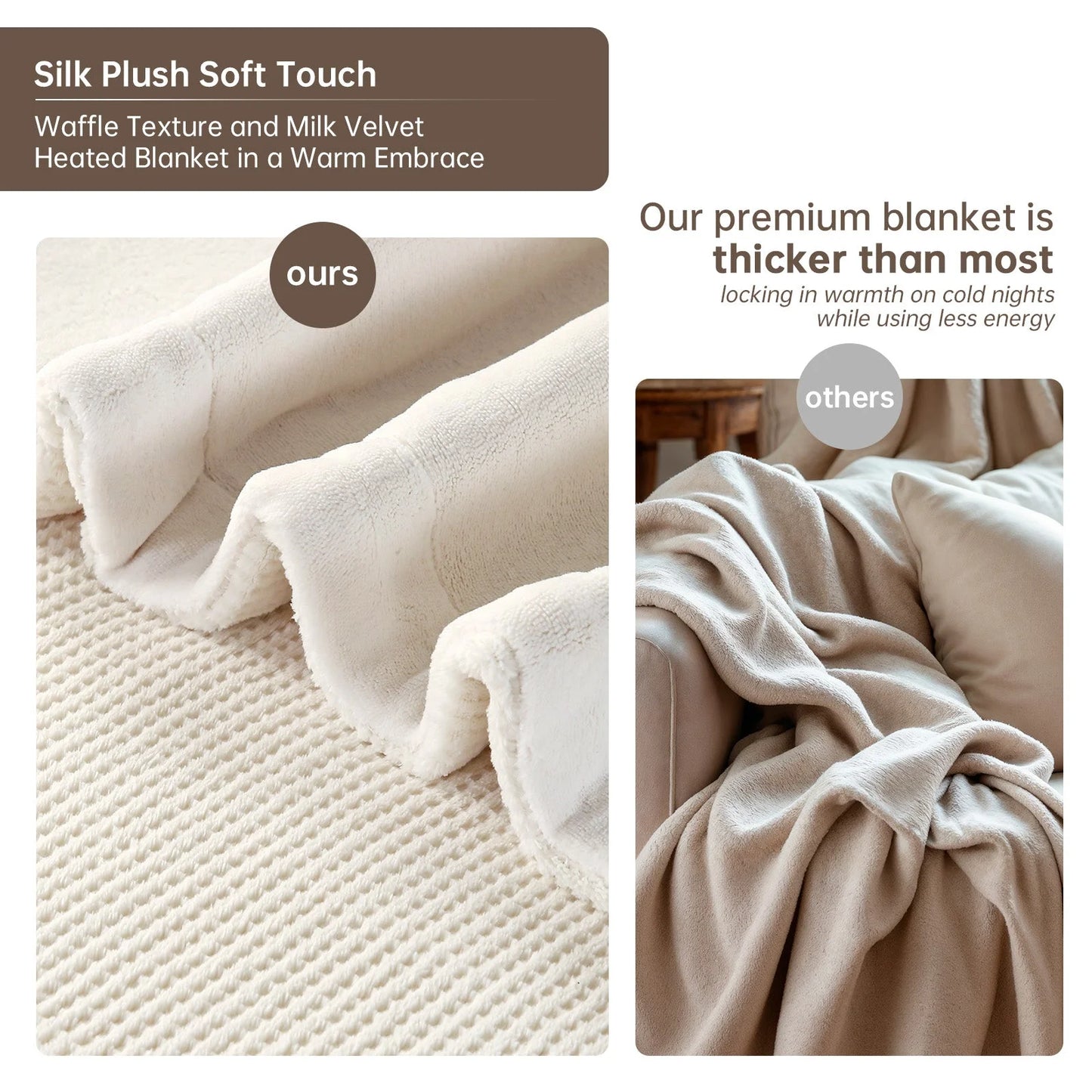 Heated Blanket Full Size, Washable Heated Blanket Electric, Electric Blanket, Cream, 72" X 84", Blanket Warmer Heating Blanket Heat Warming Blanket Electric Blanke Heater