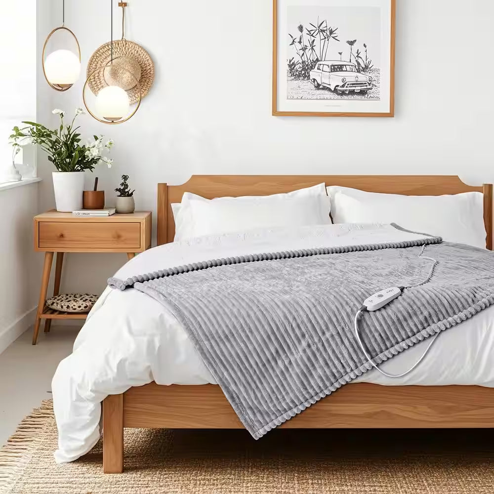 Electric Heated Blanket Light Grey